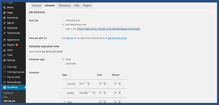 Schedule a backup BackWPup