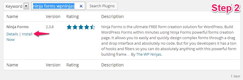 ninja forms step 2