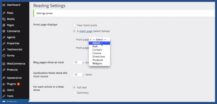 Changing Reading Settings in WordPress