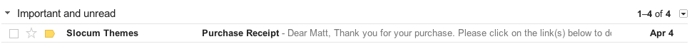 Receipt in Gmail inbox