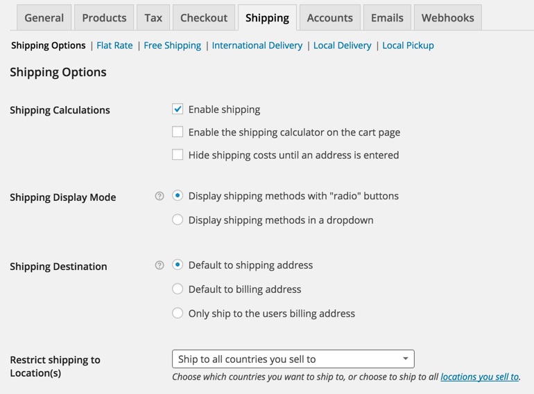 Shipping Options WooCommerce